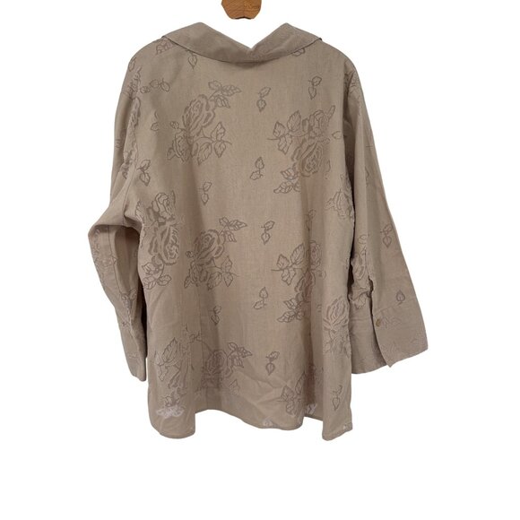 Harve Benard top Beige Floral Button-Up Shirt size  2X Linen Blend Womens Blouse - Picture 3 of 3